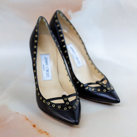 Vintage Jimmy Choo Black Leather High Heels Shoes - Picture 2 of 9